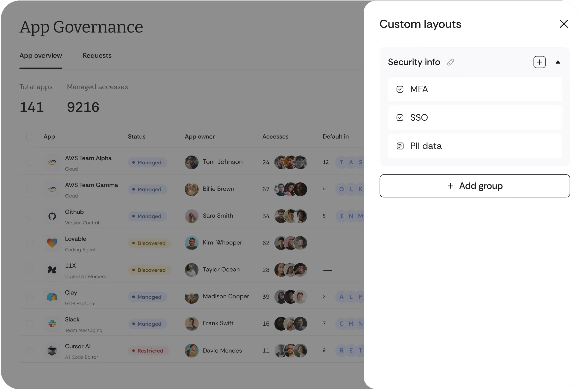 Cakewalk app management interface showing customized access controls and application governance
